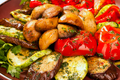 Oven roasted vegetable and sweet potato salad with fresh herbs