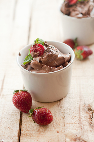 Chocolate and berry mousse pots