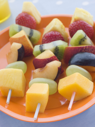 Fruit skewers with chocolate dipping sauce
