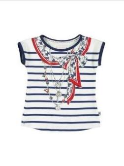 Mayoral Girls Cream and Navy Striped T-Shirt