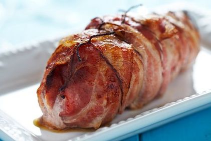 Stilton-stuffed pork fillet with bacon