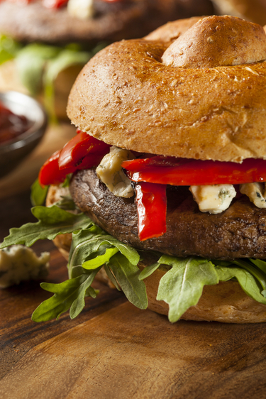 Grilled portobello, peppers and goat cheese sandwiches