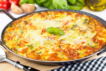 Mushroom and basil omelette, with Mediterranean grilled tomatoes 