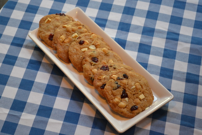 American styled, macadamia nut cookies with cranberries