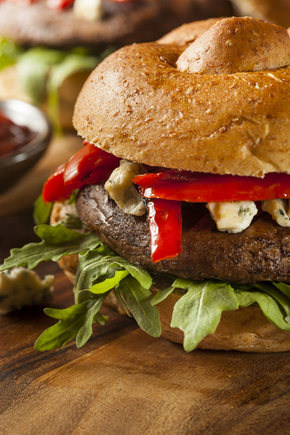 Grilled portobello, peppers and cheese sandwiches