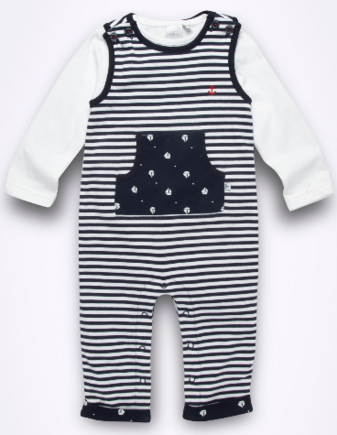 Junior J Navy Boat Dungaree Set