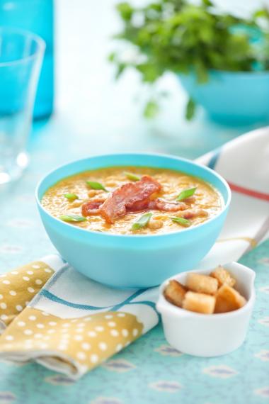 Pea and ham soup with crisped onions | MummyPages.uk