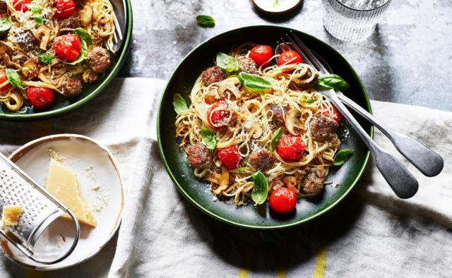 Weeknight dinner: angel hair pasta with homemade meatballs